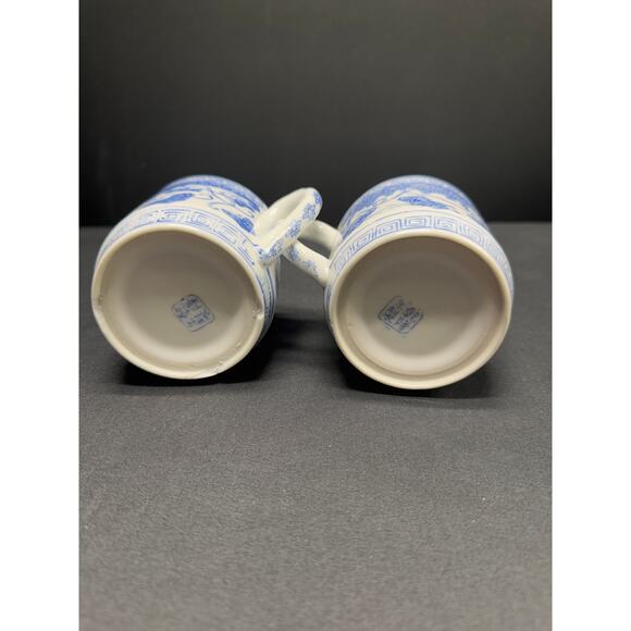 Set of 2 Vintage Guangzhou Chinese Blue & White Porcelain Tea Cups – 3.5" Tall - Picture 5 of 8